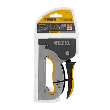 Степлер металл. Denzel 40223, скобы в комплекте, плавная регулировка удара, 2К рукоятка, тип 53, 4-14 мм купить в Кургане
