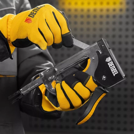 Степлер металл. Denzel 40223, скобы в комплекте, плавная регулировка удара, 2К рукоятка, тип 53, 4-14 мм купить в Кургане