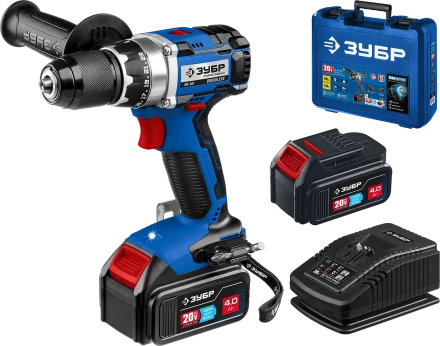 Бесщеточная дрель-шуруповерт Зубр, 2 АКБ T7 (4 Ач), в кейсе DB-201-42 серия «ПРОФЕССИОНАЛ» купить в Кургане