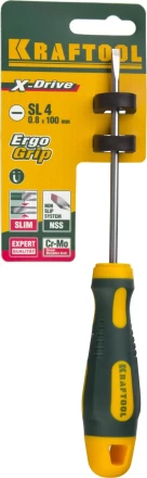 Отвертка KRAFTOOL, Cr-Mo-V сталь, двухкомпонентная противоскользящая рукоятка, SL, 4,0x90мм 250071-4.0-090 купить в Кургане