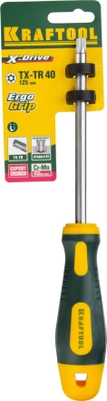 Отвертка KRAFTOOL, Cr-Mo-V сталь, двухкомпонентная противоскользящая рукоятка, TORX Hole, №40x125мм 250077-40-125 купить в Кургане