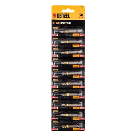 Бита PH2х50, сталь легированная S2, 10 шт., Е 6,3, шестигранный профиль, отрывная упаковка Denzel 11683 купить в Кургане
