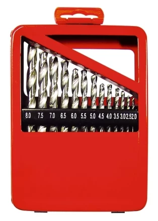 Набор сверл по металлу 2-8 мм (через 0,5 мм) HSS 13 шт металлическая коробка цилиндрический хвостовик MATRIX 72387 купить в Кургане