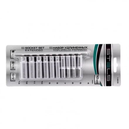 Набор удлиненных торцевых головок 1/4 шестигранные CrV 10 шт 4-13 мм Stels 13605 купить в Кургане