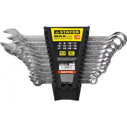 Набор: Ключ STAYER &quot;MASTER&quot; гаечный комбинированный, хромированный, 8-24 мм, 12 шт 27085-H12 купить в Кургане
