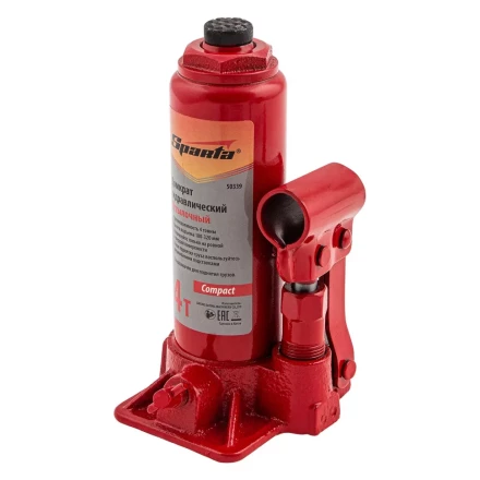 Домкрат гидравлический бутылочный, 4 т, h подъема 180–320 мм Sparta Compact 50339 купить в Кургане