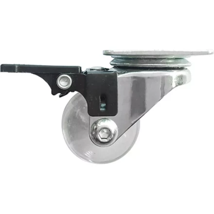 Колесо ПУ прозрачное поворотное с тормозом d-35 мм, крепление платформенное Сибртех 68736 купить в Кургане