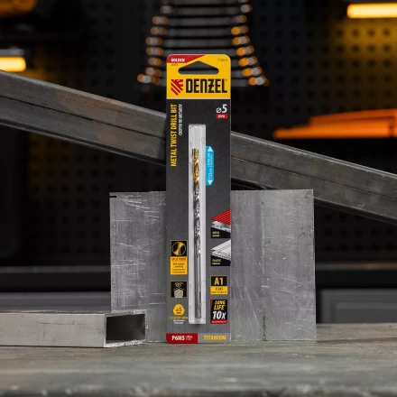 Сверло спиральное по металлу Denzel 5 х 132 мм, Р6М5, Golden Tip, удлиненное, 718254 купить в Кургане