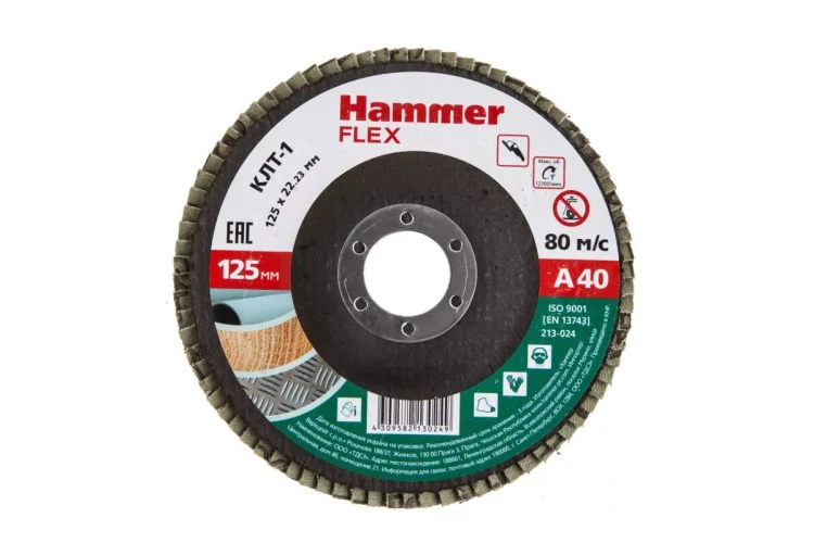 Круг Лепестковый Торцевой (КЛТ) HAMMER КЛТ 1 Ф125х22 Р40 213-024 купить в Кургане