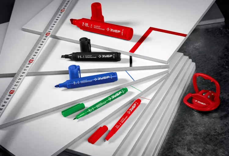 ЗУБР МП-300К синий, 2-5 мм, клиновидный перманентный маркер (06323-7) купить в Кургане