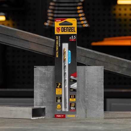 Сверло спиральное по металлу Denzel 5,5 х 139 мм, Р6М5, Golden Tip, удлиненное, 718255 купить в Кургане