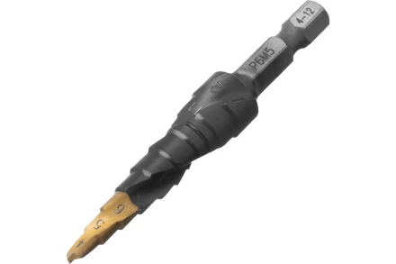 Сверло ступенчатое Denzel 723602, 4-5-6-7-8-9-10-11-12 мм, Р6М5, 6-гр. хвостовик купить в Кургане