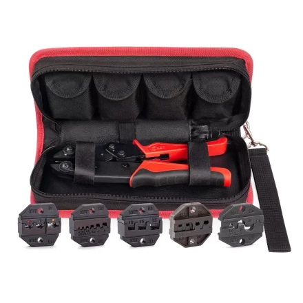 Пресс-клещи КВТ СТО+5 с 5 матрицами МПК для опрессовки разъемов, втулочных, изолированных и неизолированных наконечников (набор) (90777) купить в Кургане