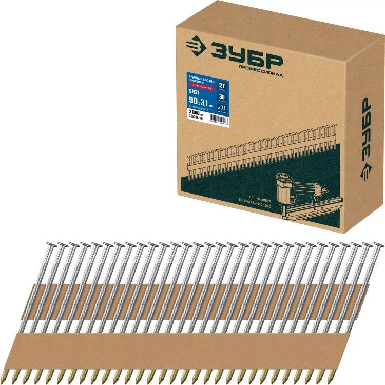 ЗУБР SN21 90 х 3.1 мм, реечные гвозди рифленые оцинкованные, 2010 шт(305396-90) купить в Кургане