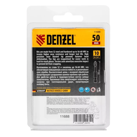 Бита IMPACT, PH1x50 мм, лазерная обработка шлица, сталь S2, 10 шт., Е 6,3 Denzel 11688 купить в Кургане