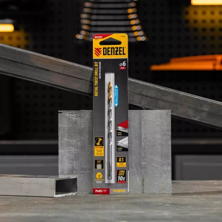 Сверло спиральное по металлу Denzel 6 х 139 мм, Р6М5, Golden Tip, удлиненное, 718256 купить в Кургане