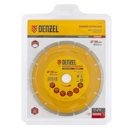 Диск алмазный отрезной сегментный 180 х 22,2 мм сухая резка DENZEL артикул 73103 купить в Кургане