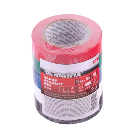 Набор изолент ПВХ цветных 15 мм х 10 м в упаковке 5 шт 150 мкм Matrix 88786 купить в Кургане