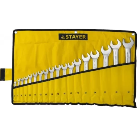 Набор: Ключ STAYER &quot;PROFI&quot; гаечный комбинированный, Cr-V сталь, хромированный, 6-32мм, 18шт 27081-H18 купить в Кургане