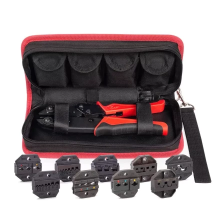 Пресс-клещи КВТ СТО+9 с 9 матрицами МПК для опрессовки разъемов, втулочных, изолированных и неизолированных наконечников (набор) (90778) купить в Кургане