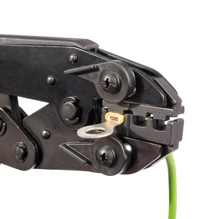 Пресс-клещи КВТ СТО+9 с 9 матрицами МПК для опрессовки разъемов, втулочных, изолированных и неизолированных наконечников (набор) (90778) купить в Кургане