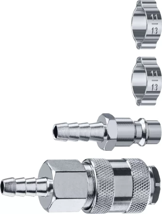 ЗУБР (штуцер елочка, 8 мм - рапид муфта) + (рапид штуцер-штуцер елочка, 8 мм) + (обжимные хомуты 2 шт), набор, Профессионал (64920-08-H) купить в Кургане