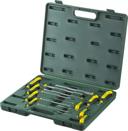 Набор KRAFTOOL Ключи &quot;INDUSTRIE&quot; имбусовые,Cr-Mo(S2),Т-образные, эргоном двухкомп рукоятка,HEX,с шариком,9 шт,в боксе 27454-H9 купить в Кургане