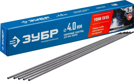 ЗУБР Д 4.0 х 450 мм, 5 кг в коробке, УОНИ 13/55 с основным покрытием, электрод сварочный, Профессионал (40025-4.0) купить в Кургане