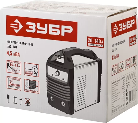 Инвертор ЗУБР сварочный, электр. 1,6-3,2 мм, А20-140, 1*220В ЗАС-140 купить в Кургане