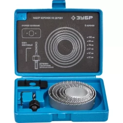 Набор ЗУБР "ЭКСПЕРТ" Коронки по дереву 51-102мм, державка с опорным основанием, имбусовый ключ 2,5м, 8 предметов 2955-H08_z01