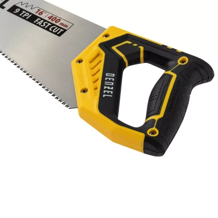 Ножовка по дереву, 400 мм, 11 TPI, зуб 3D, двухкомпонентная рукоятка Denzel 24146 купить в Кургане