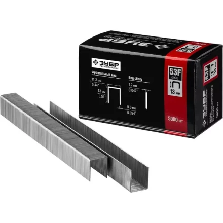 Скобы тип 53F, 13 мм, особотвердые, ЗУБР &quot;ПРОФЕССИОНАЛ&quot; 31950-13, 5000 шт 31950-13 купить в Кургане