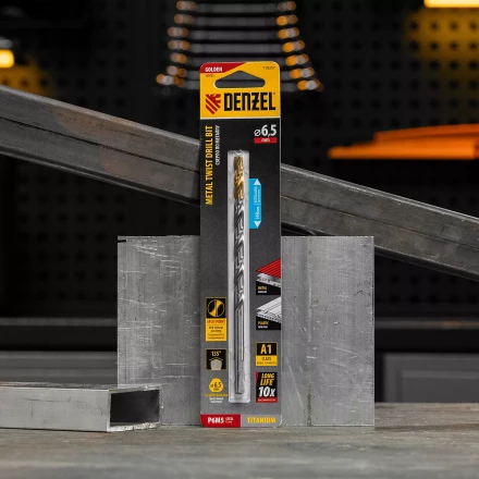 Сверло спиральное по металлу Denzel 6,5 х 148 мм, Р6М5, Golden Tip, удлиненное, 718257 купить в Кургане