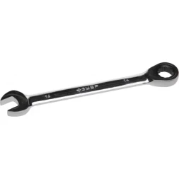 Ключ ЗУБР &quot;ПРОФИ&quot; гаечный комбинированный трещоточный, Cr-V сталь, хромированный, 14мм 27074-14