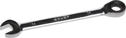 Ключ ЗУБР &quot;ПРОФИ&quot; гаечный комбинированный трещоточный, Cr-V сталь, хромированный, 14мм 27074-14 купить в Кургане