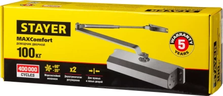 Доводчик дверной STAYER, для дверей массой до 100 кг, цвет коричневый 37917-100 купить в Кургане