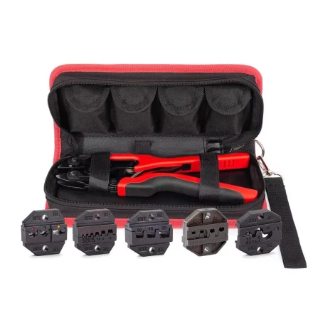 Пресс-клещи КВТ СТВ+5 с 5 матрицами МПК для опрессовки разъемов, втулочных, изолированных и неизолированных наконечников (набор) (89227) купить в Кургане