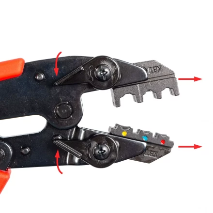 Пресс-клещи КВТ СТВ+5 с 5 матрицами МПК для опрессовки разъемов, втулочных, изолированных и неизолированных наконечников (набор) (89227) купить в Кургане