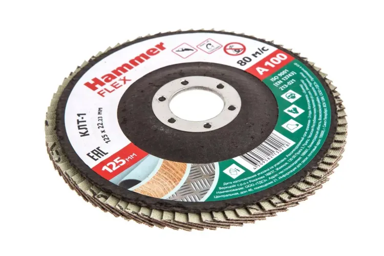 Круг Лепестковый Торцевой (КЛТ) HAMMER КЛТ 1 Ф125х22 Р100 213-021 купить в Кургане