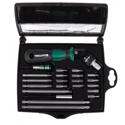 Отвертка KRAFTOOL "EXPERT", реверсивно-рычажная, с битами и головками, 22шт 25555-H22