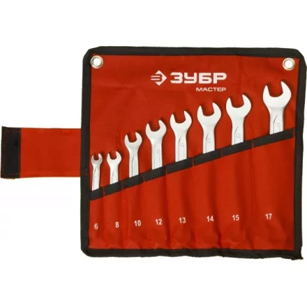 Набор ЗУБР &quot;МАСТЕР&quot;: Ключ гаечный комбинированный, Cr-V сталь, хромированный, 6-17мм, 8шт 27087-H8 купить в Кургане
