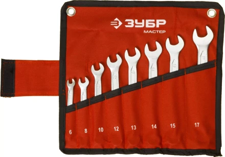Набор ЗУБР &quot;МАСТЕР&quot;: Ключ гаечный комбинированный, Cr-V сталь, хромированный, 6-17мм, 8шт 27087-H8 купить в Кургане