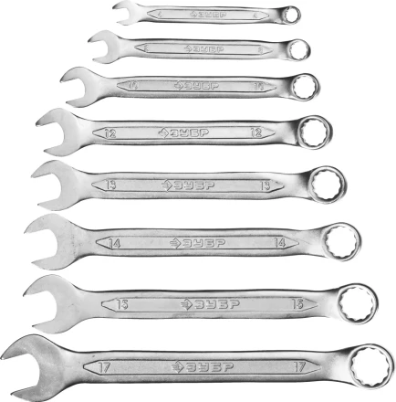 Набор ЗУБР &quot;МАСТЕР&quot;: Ключ гаечный комбинированный, Cr-V сталь, хромированный, 6-17мм, 8шт 27087-H8 купить в Кургане