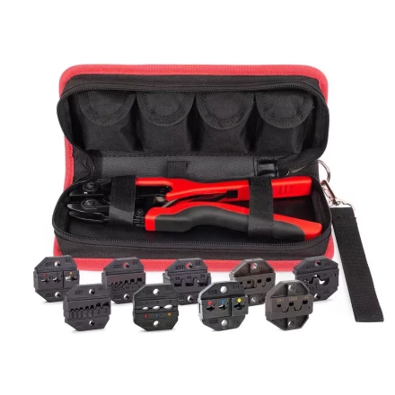 Пресс-клещи КВТ СТВ+9 с 9 матрицами МПК для опрессовки разъемов, втулочных, изолированных и неизолированных наконечников (набор) (89183) купить в Кургане