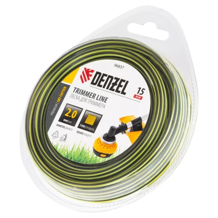 Леска для триммера двухкомпонентная квадратная, 2,0мм х 15м, блистер SkyCutter Denzel 96837 купить в Кургане