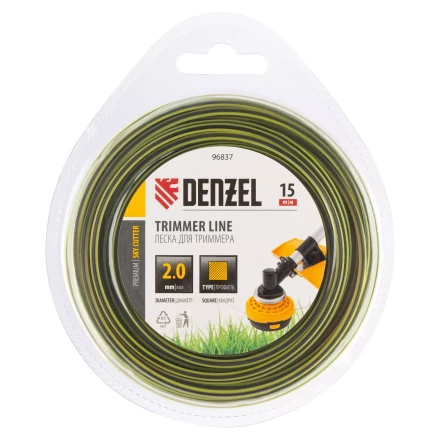 Леска для триммера двухкомпонентная квадратная, 2,0мм х 15м, блистер SkyCutter Denzel 96837 купить в Кургане