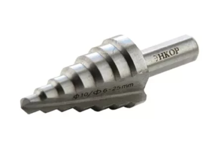 Сверло для металла ступенчатое Ф6-25 мм 7 ступеней ход 4,5 мм Энкор 21625 купить в Кургане