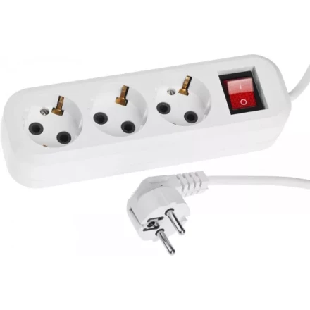 Удлинитель СИБИН электрический, ПВС сечение 0,75кв мм, 3 гнезда, макс мощн 2200Вт, 5м, заземление, выключатель 55036-5 купить в Кургане