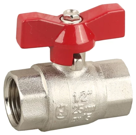 Кран ЗУБР шаровой 1/2&quot; полнопроходной &quot;мама-мама&quot;, бабочка, никелированная латунь 51353-N-1/2 купить в Кургане