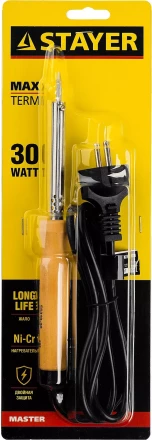 Паяльник MAXTerm с деревянной рукояткой, жало- конус, STAYER 55310-30, 30 Вт 55310-30 купить в Кургане